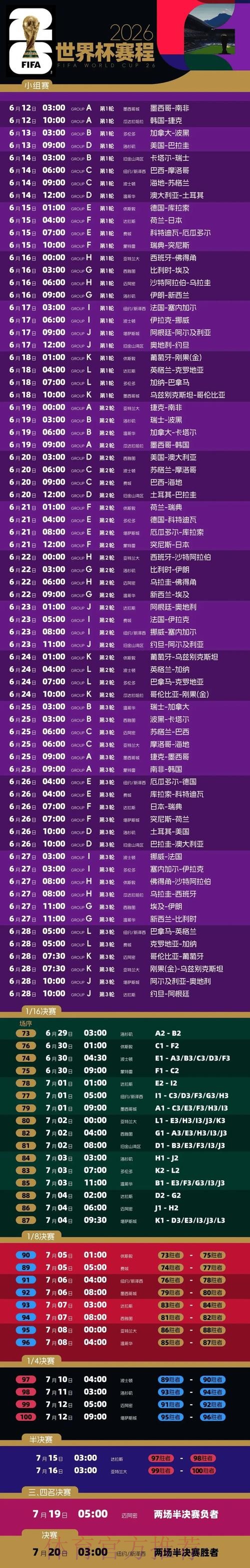 2026世界杯完整赛程最新全程直播免费观看 2026世界杯完整赛程最新全程直播免费观看